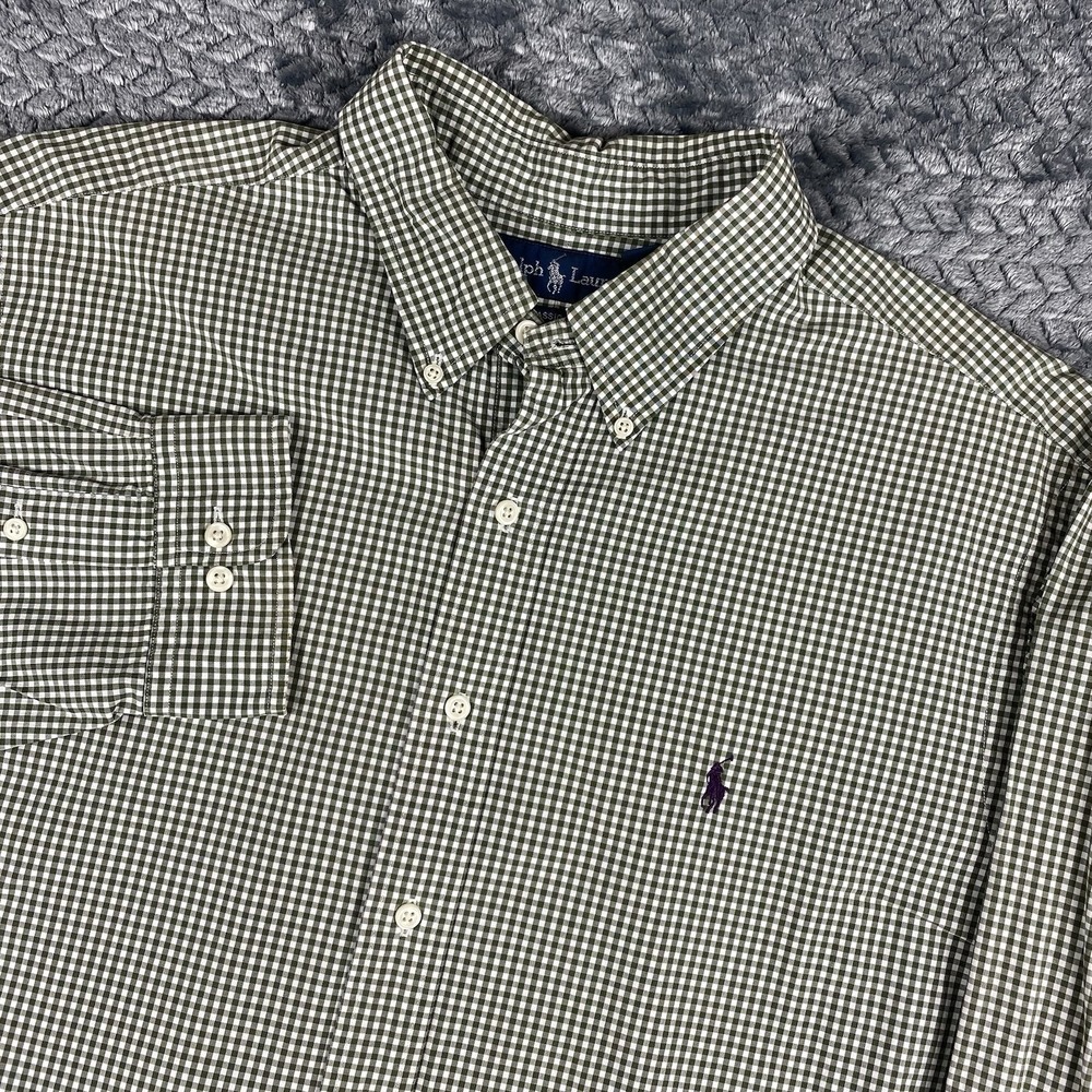 Ralph Lauren Shirt Mens XXL Green  Purple Pony Check Long Sleeve Button Classic